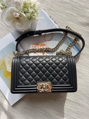 Chanel Le Boy Medium Black Gold Bag